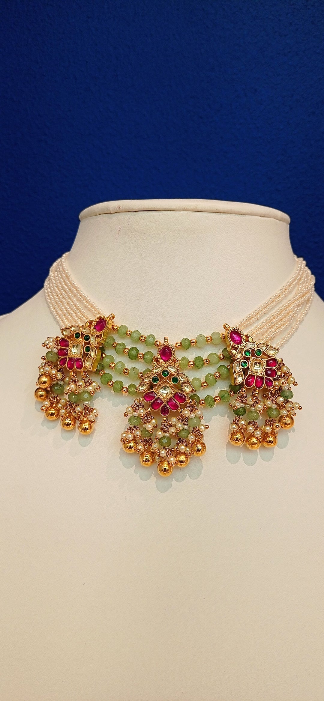 Rashmi Mint Green, White and Ruby Floral Necklace and Earrings Set