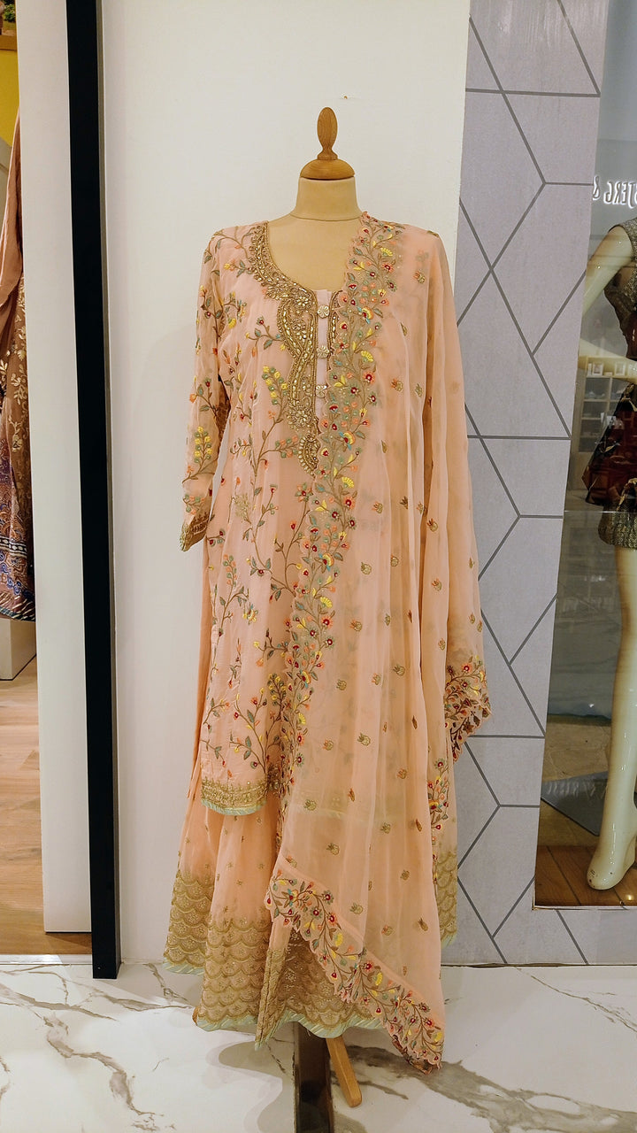 Sarmila Peach Sharara Suit Set (Ready-to-Wear)