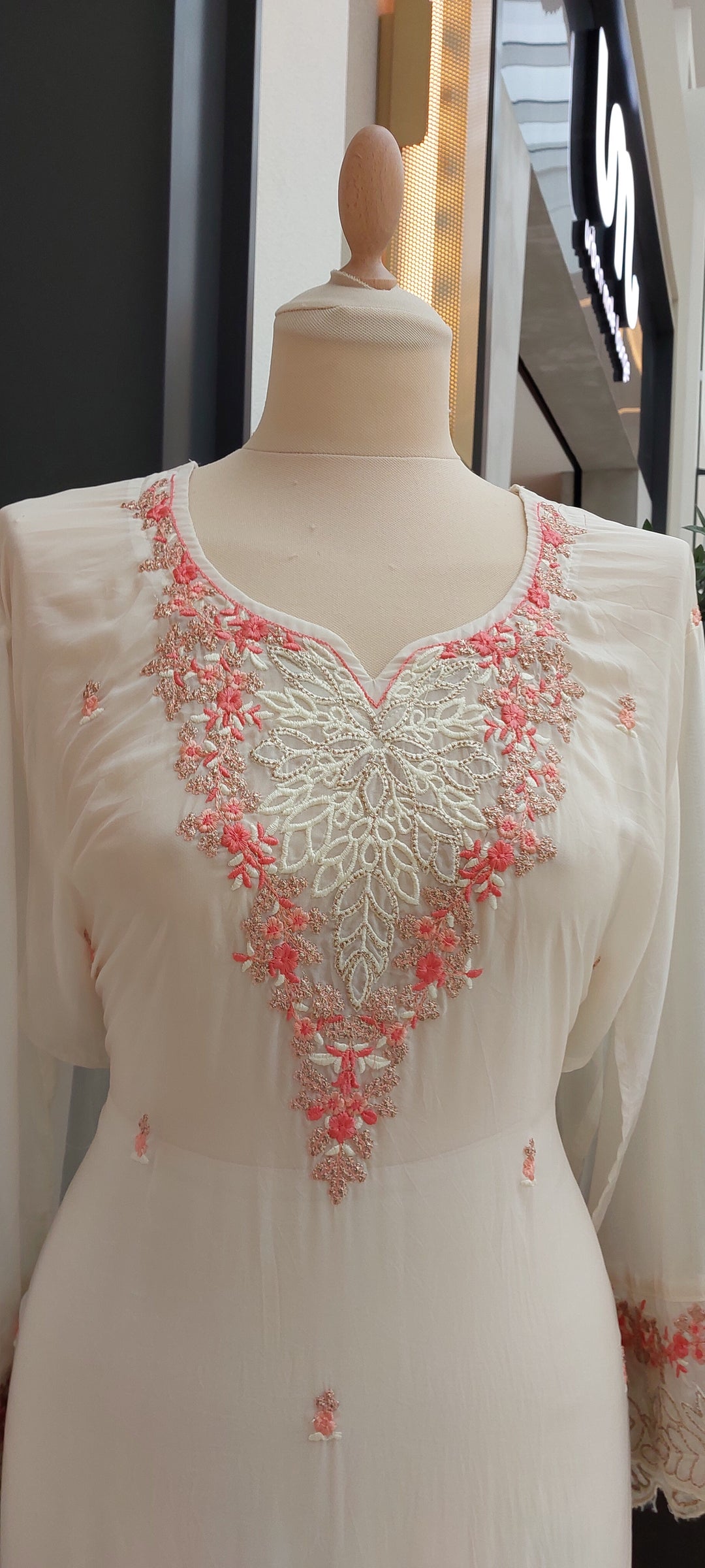 Navya White and Peach Organza Silk Suit Set Dupatta (Semi-Stitched)