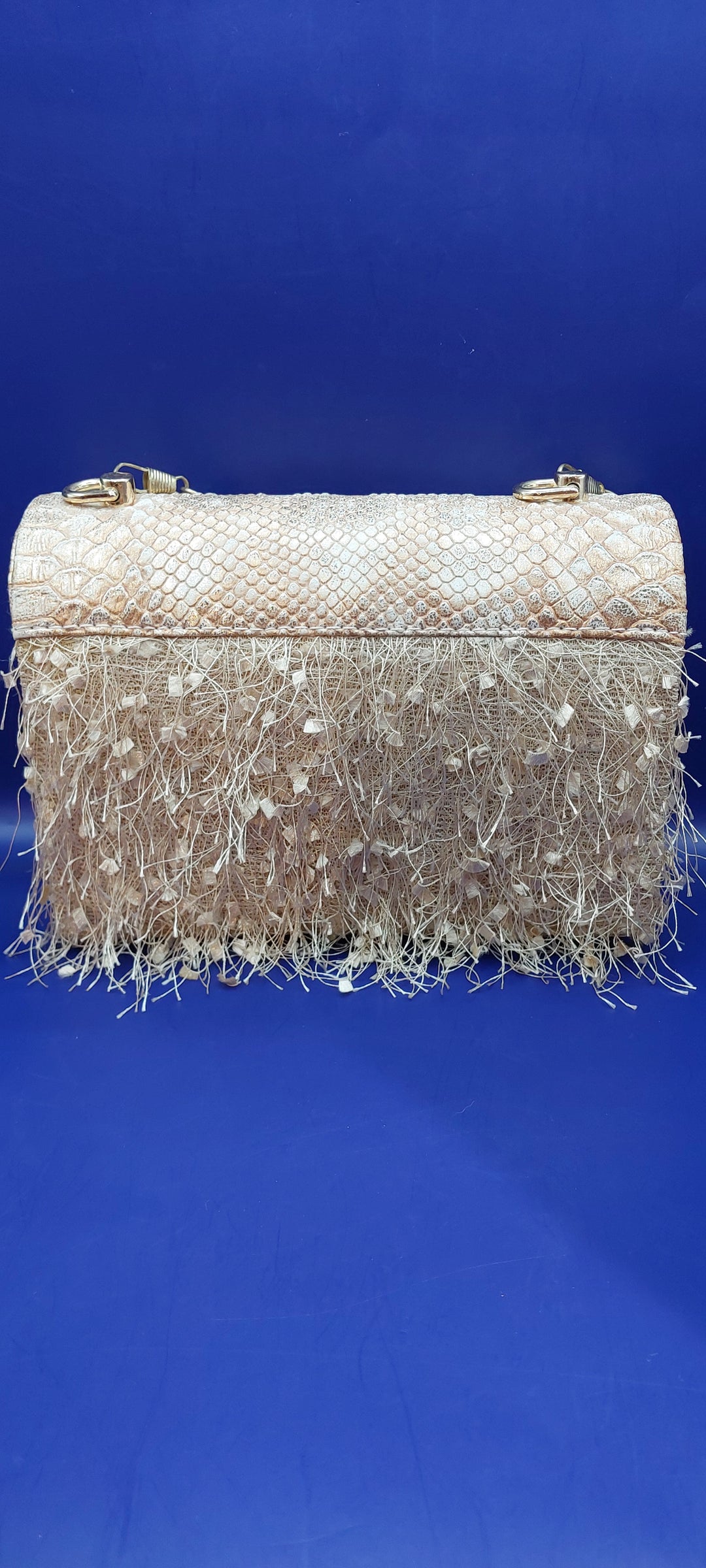 Filly Faux Snakeskin Leather and Feathers Purse