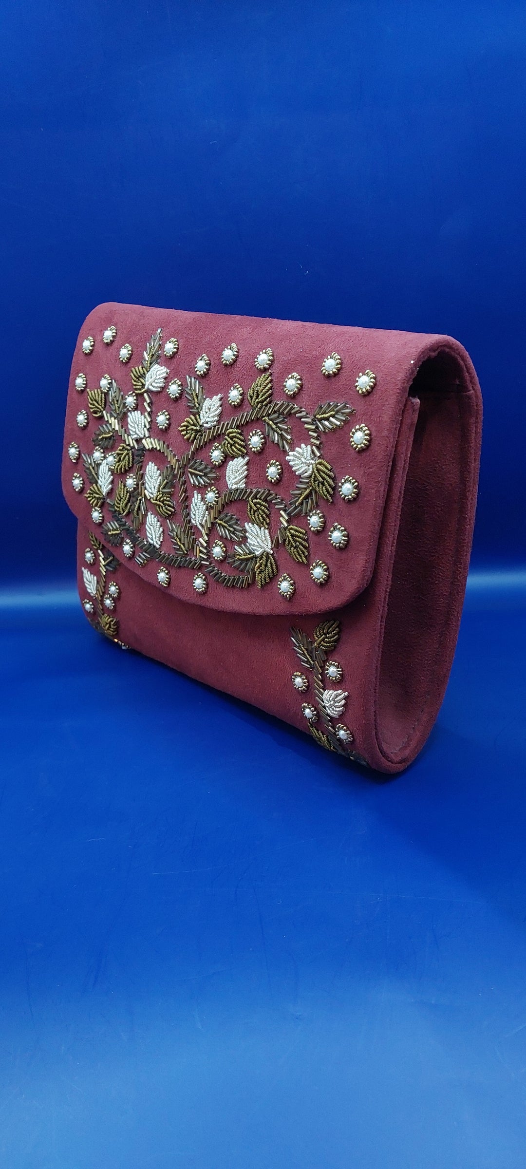 Laila Red Beaded Floral Clutch Purse