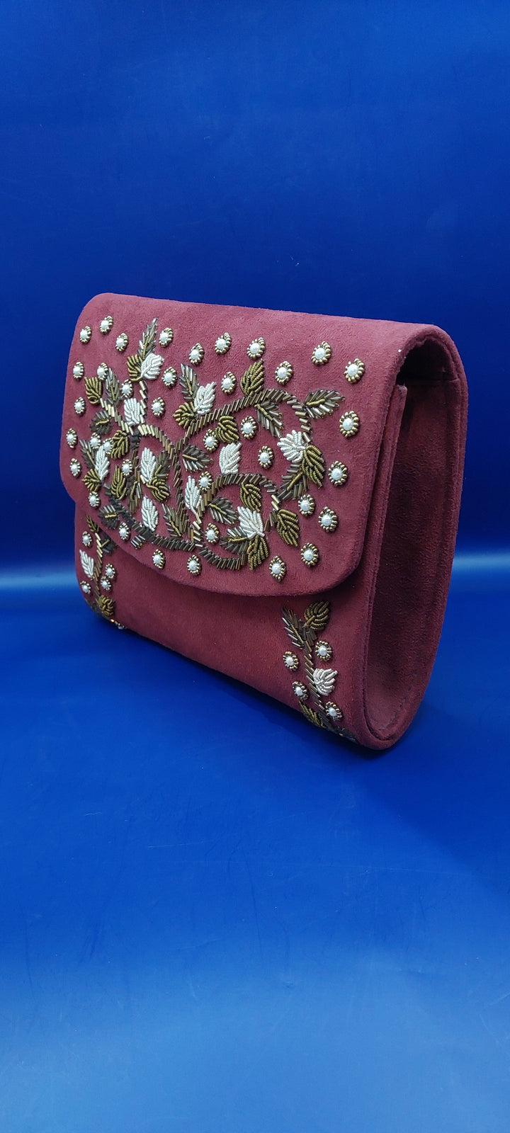 Laila Red Beaded Floral Clutch Purse