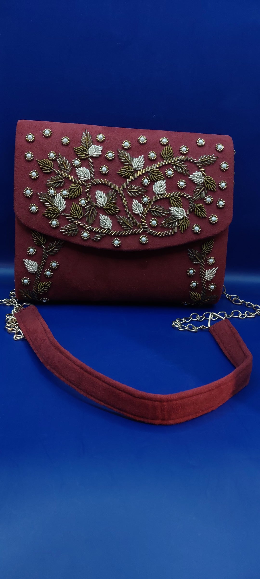 Laila Red Beaded Floral Clutch Purse