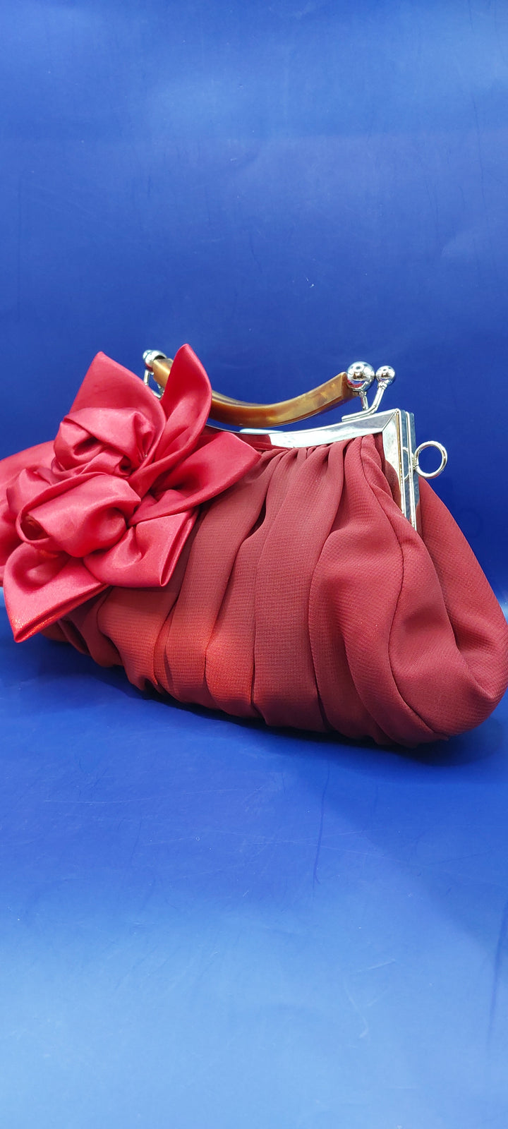 Romantic Red Satin Clutch Purse with a Rose