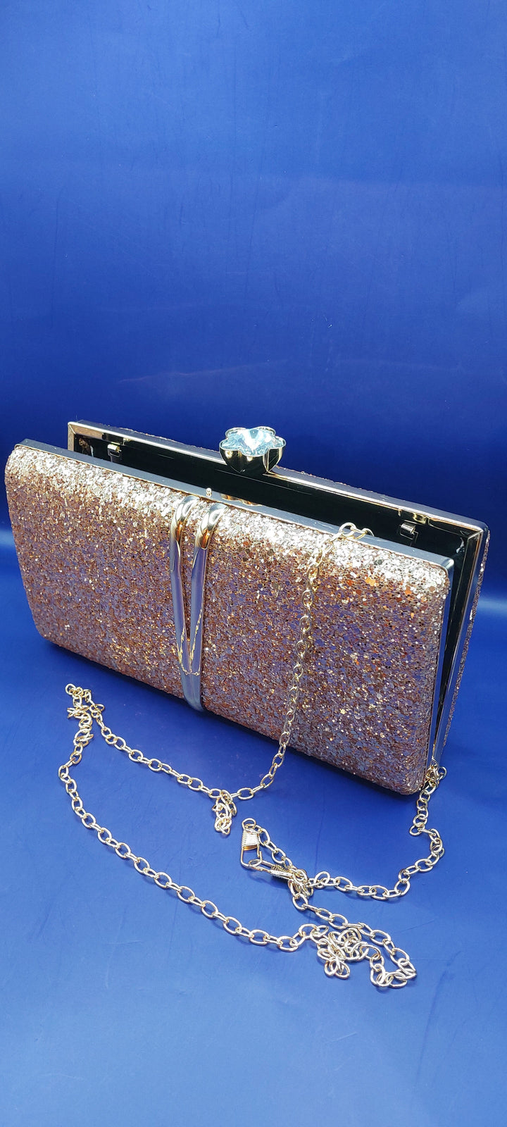 Elegant Rose Gold Sparkling Evening Clutch Purse