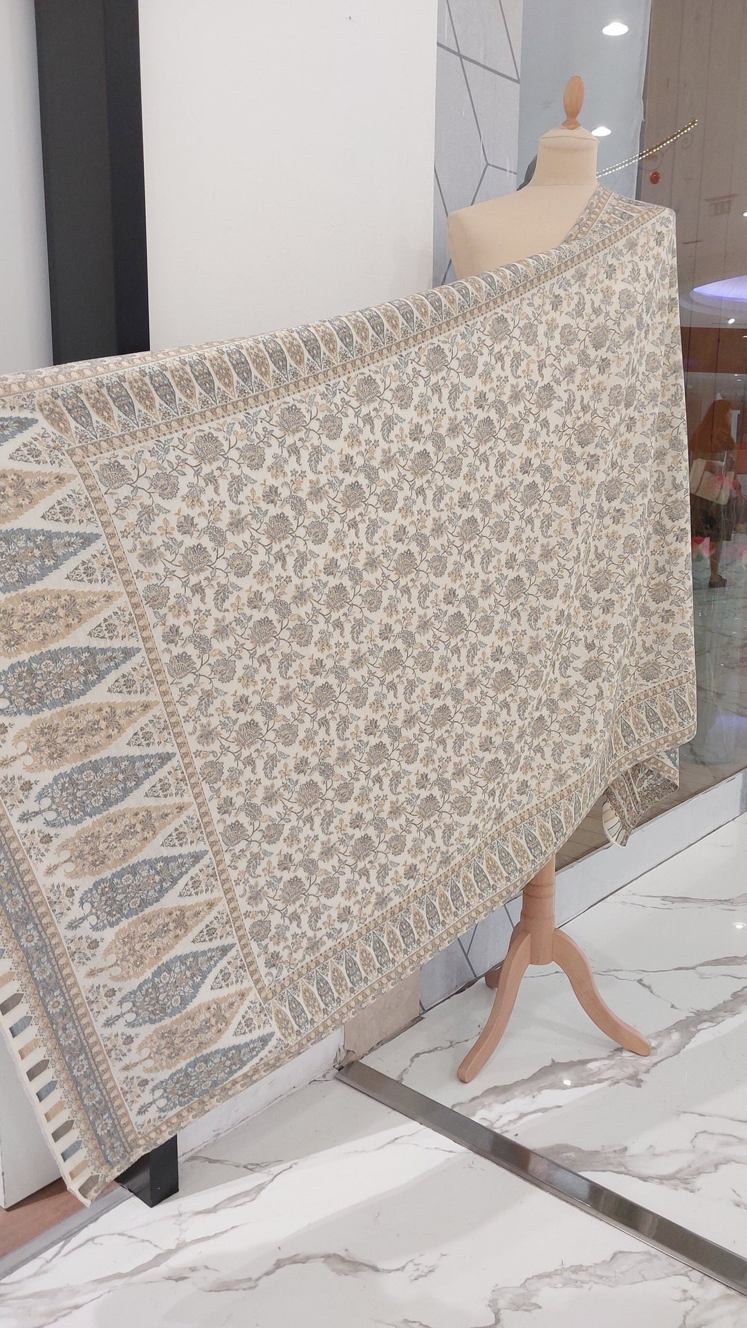 Bhoomi white & beige Cashmere Shawl