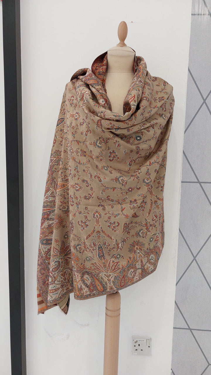 Bhoomi Beige & Turuoise Cashmere Shawl