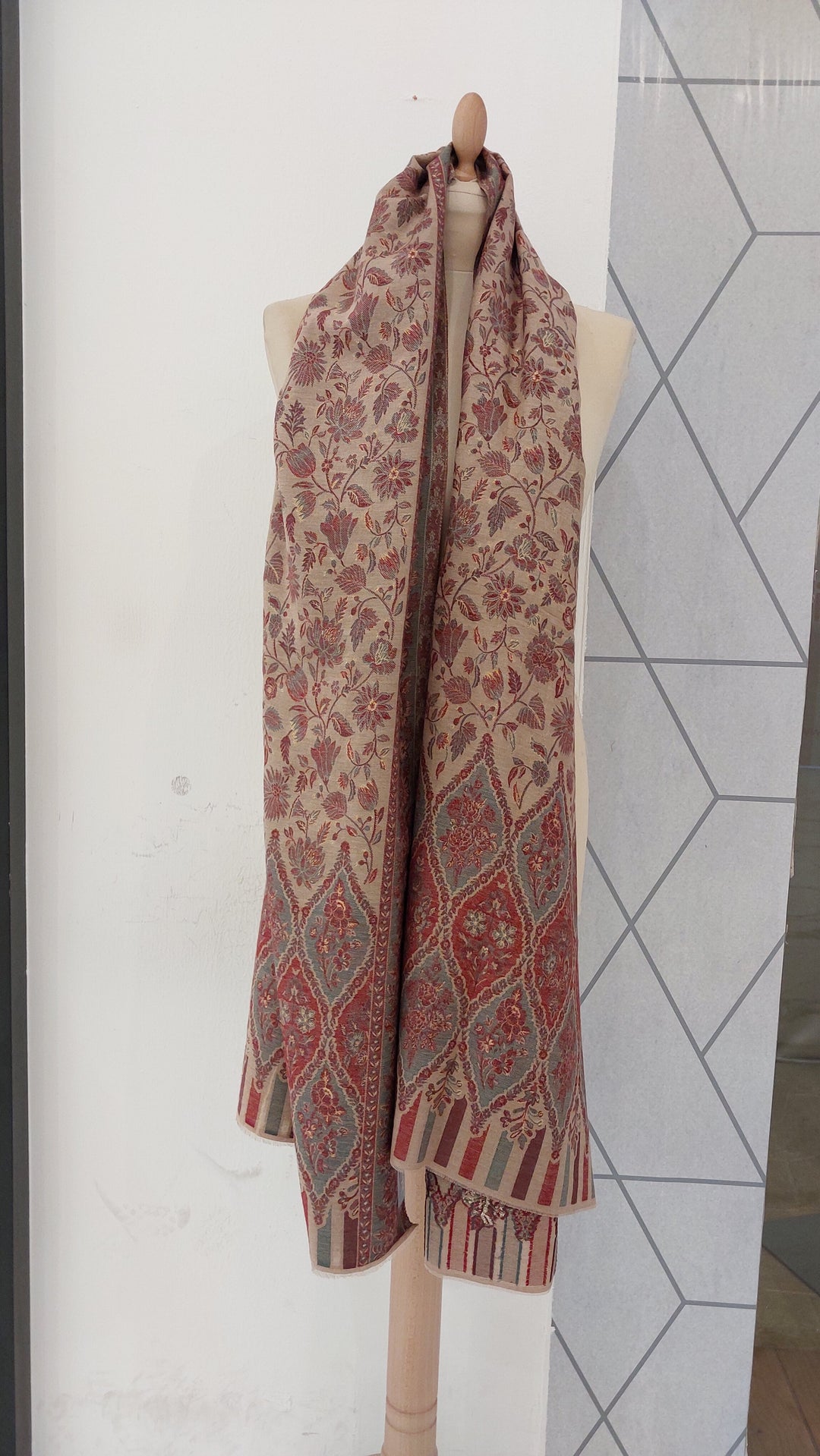 Bhoomi Beige & marrow Cashmere Shawl