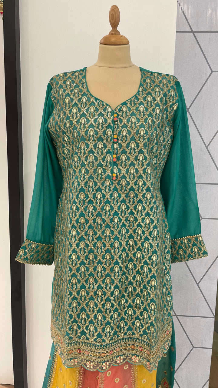 Navya Turquoise and Pink Sharara Set ( Ready-to-Wear)