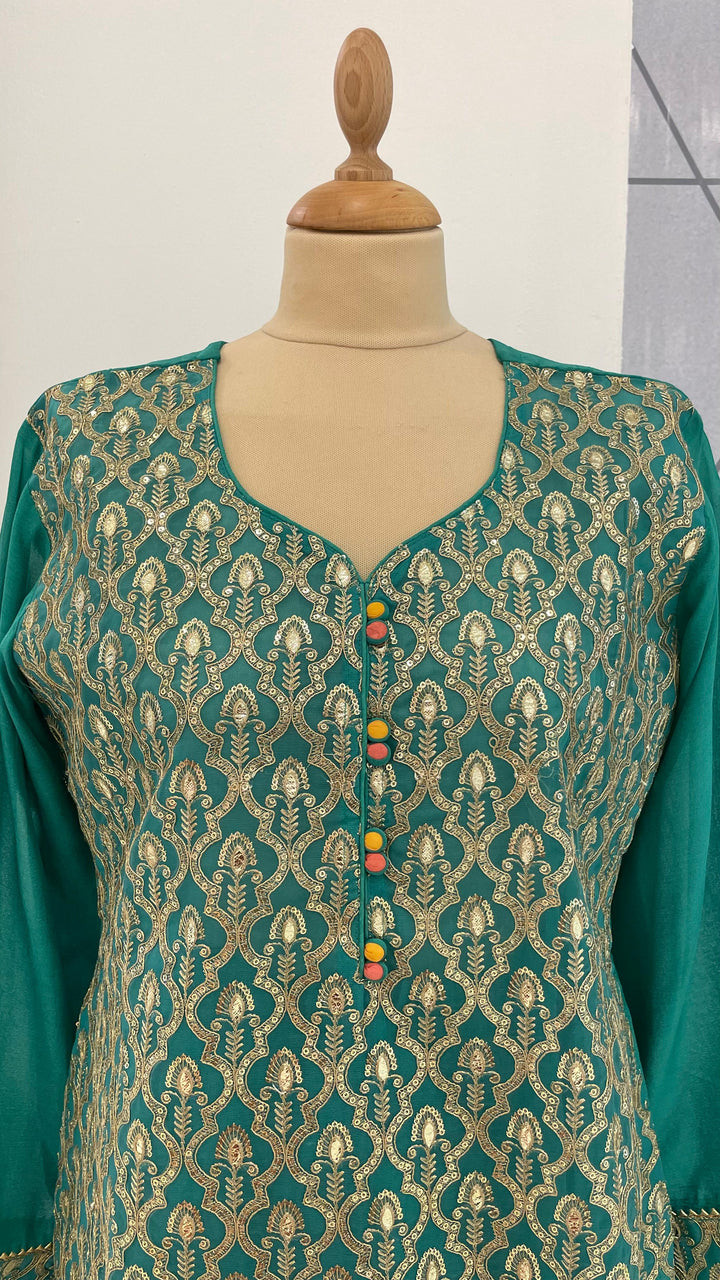 Navya Turquoise and Pink Sharara Set ( Ready-to-Wear)