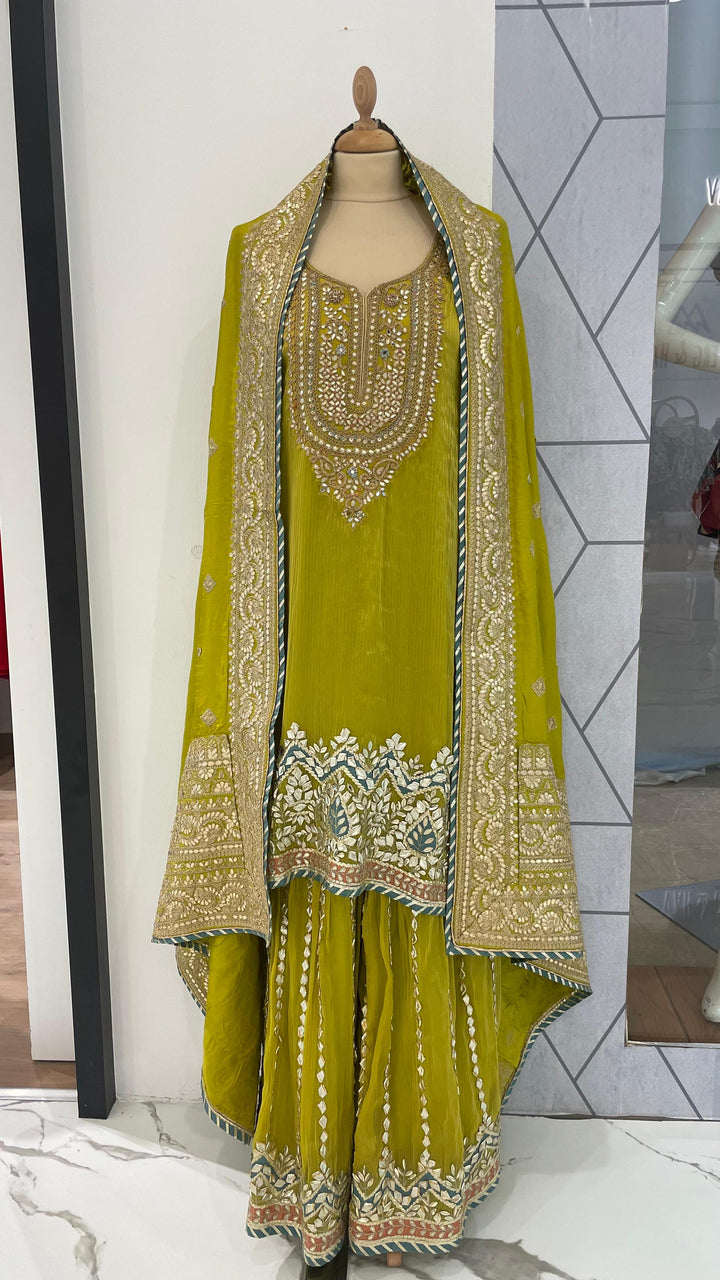 Navya Parrot Green Sharara Set with Gota Patti (Ready-to-Wear)