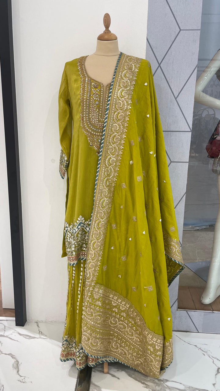 Navya Parrot Green Sharara Set with Gota Patti (Ready-to-Wear)