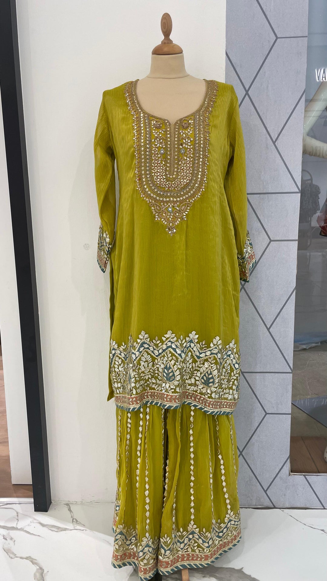 Navya Parrot Green Sharara Set with Gota Patti (Ready-to-Wear)