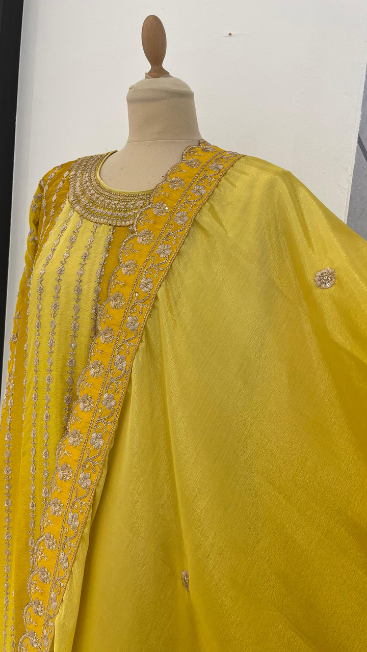 Navya Three-Tone Yellow Embroidered Sharara Kurta Set (Ready to Wear)