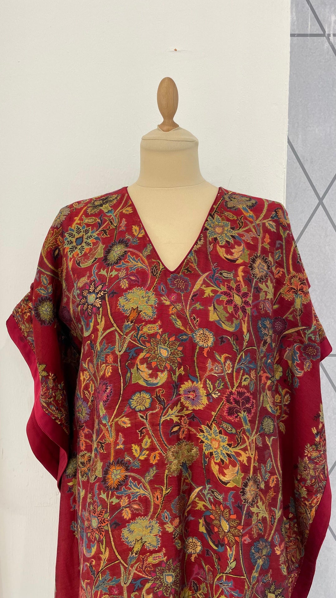 Kimaya Maroon Silk Floral Kaftan