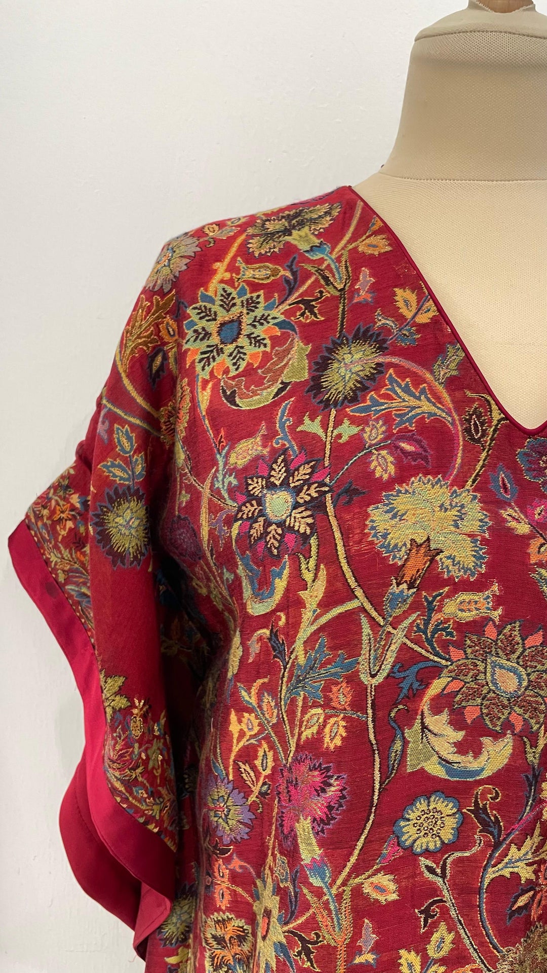 Kimaya Maroon Silk Floral Kaftan