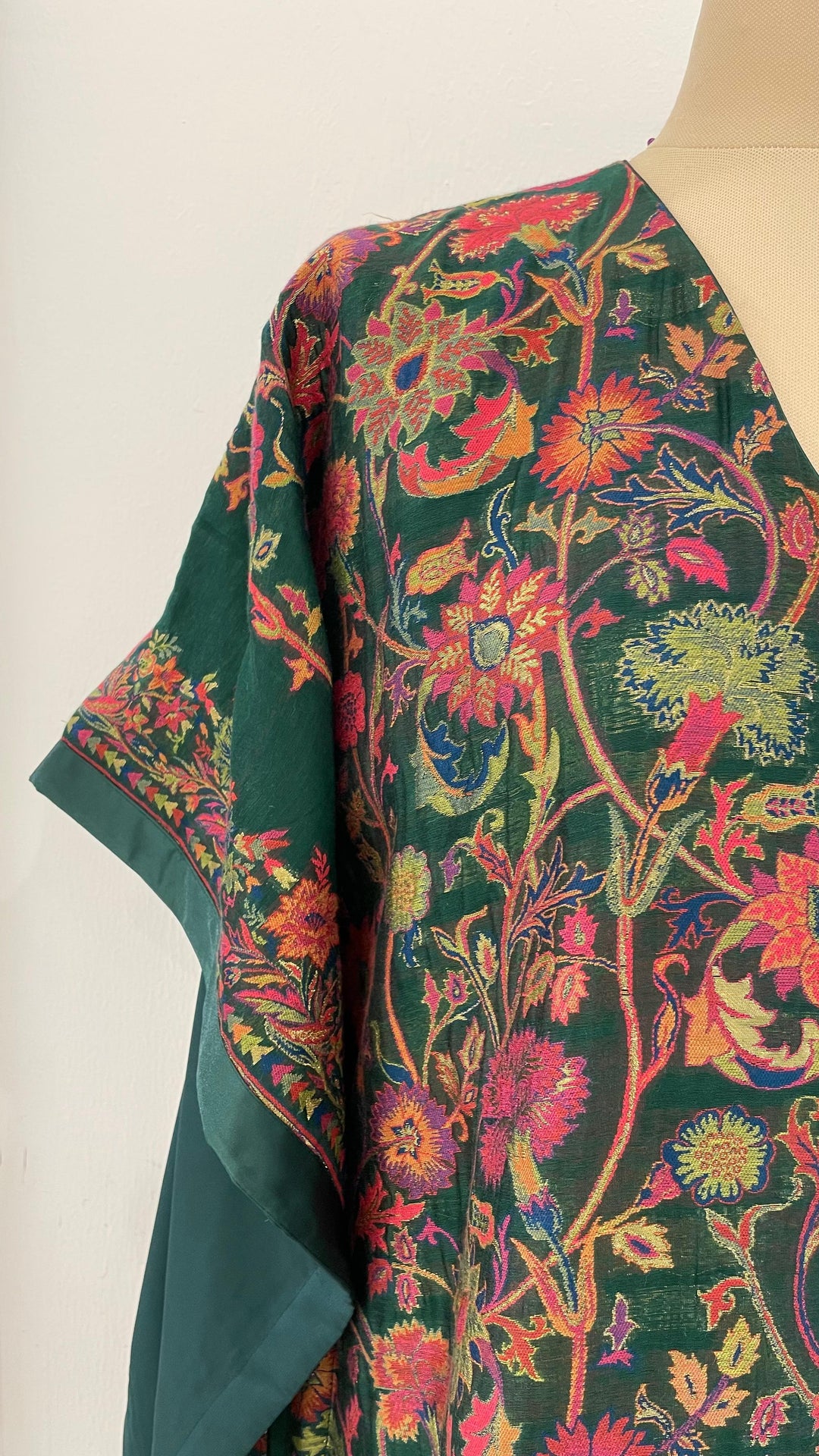 Kimaya Emerlad Green and Red Silk Floral Kaftan