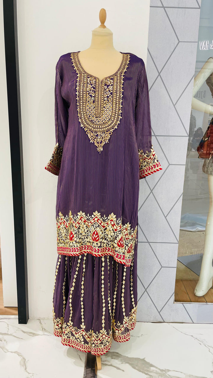 Navya Gota Patti Purple and Red Sharara Set (Ready to Wear)