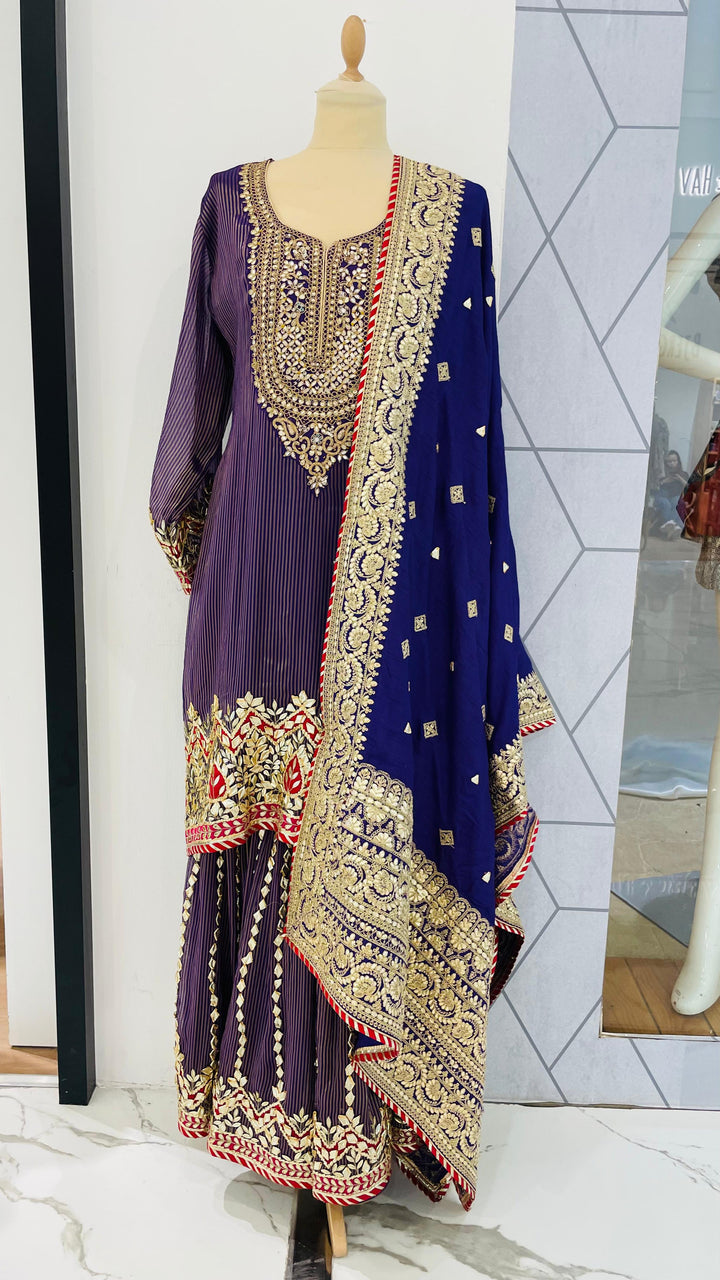 Navya Gota Patti Purple and Red Sharara Set (Ready to Wear)