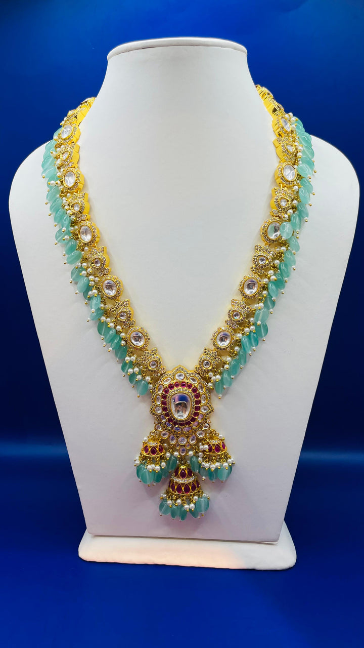 Sage Green and Gold Kundan Bridal Statement Necklace, Earrings, and Mang Teeka Set