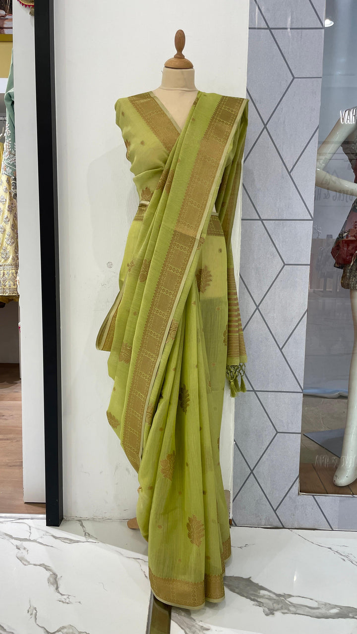 Ashwina  Parrot Green Silk Saree