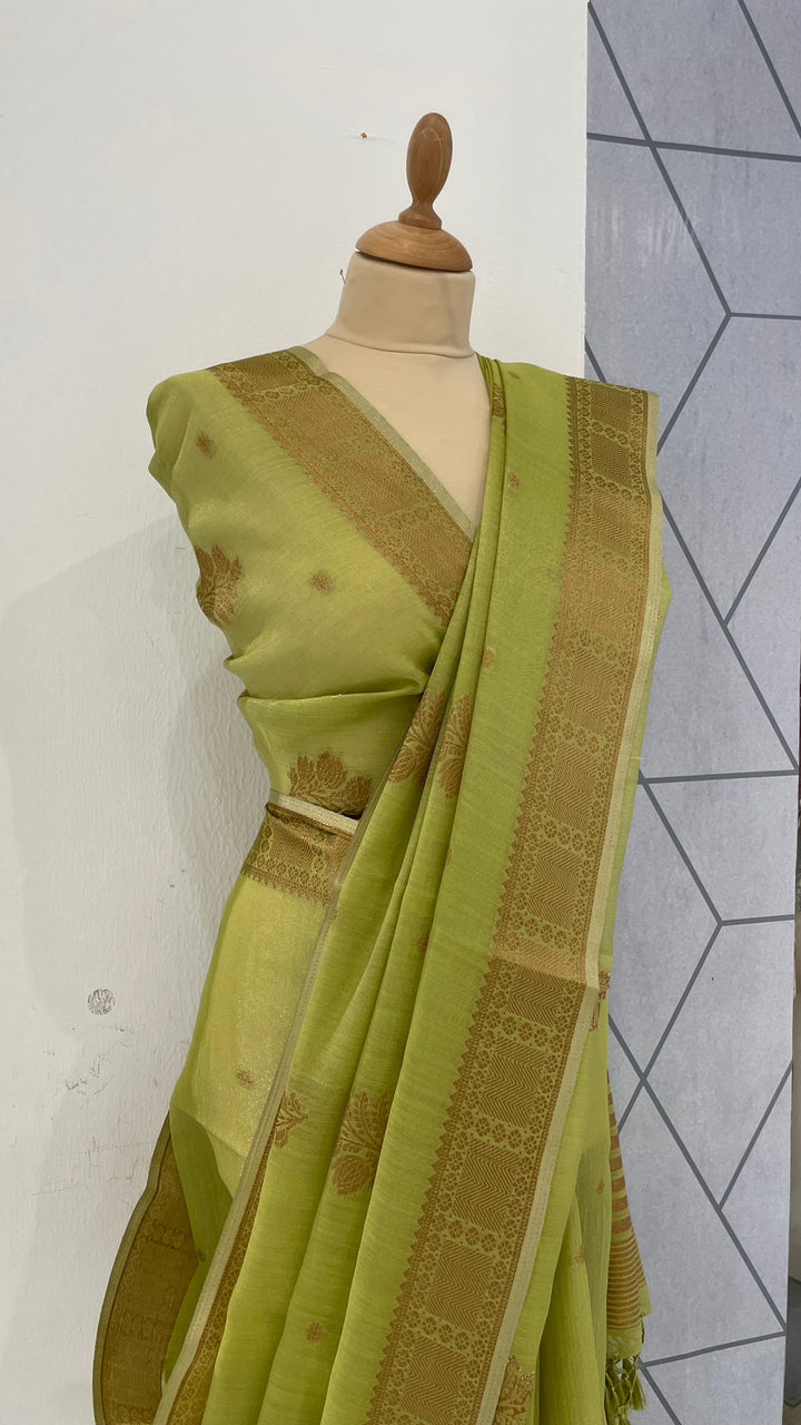 Ashwina  Parrot Green Silk Saree