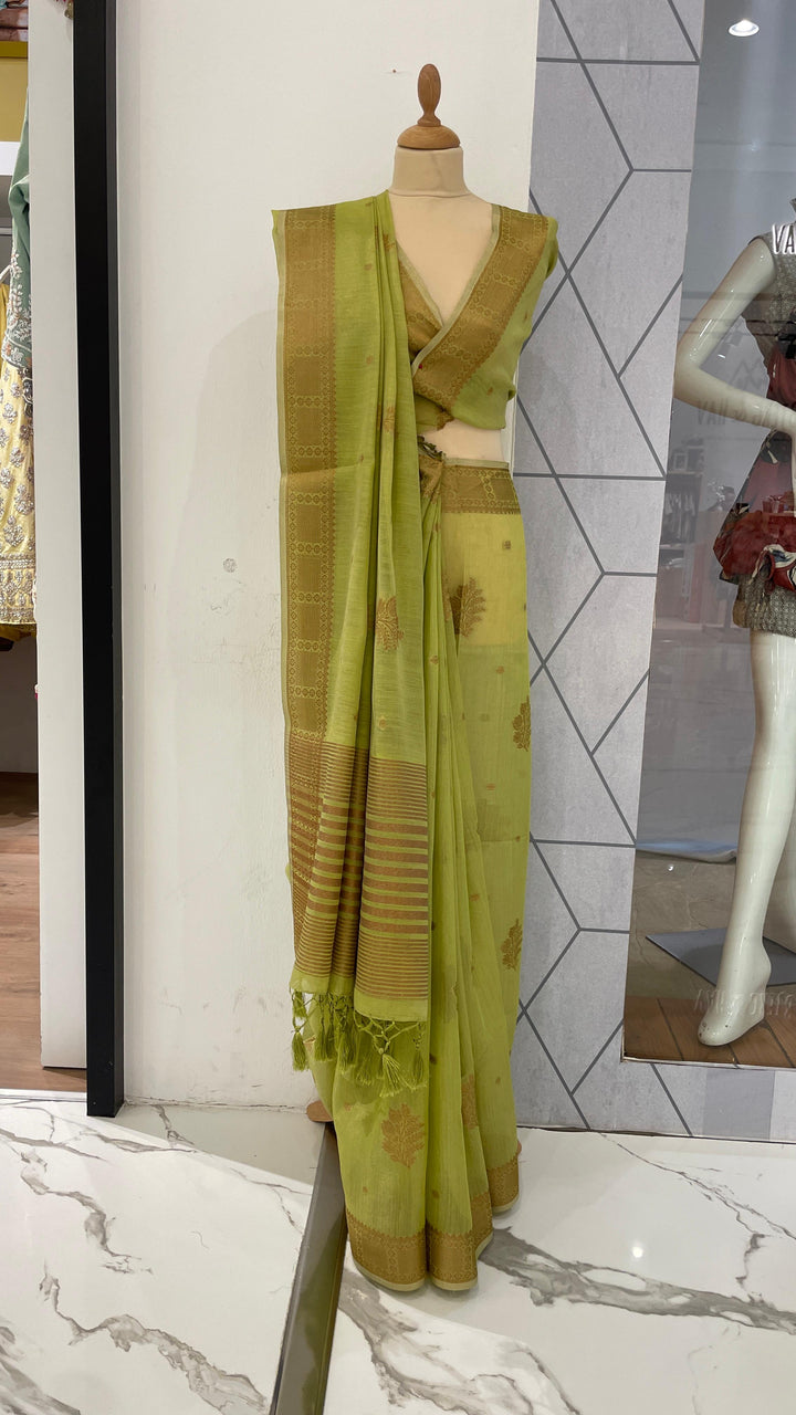 Ashwina  Parrot Green Silk Saree