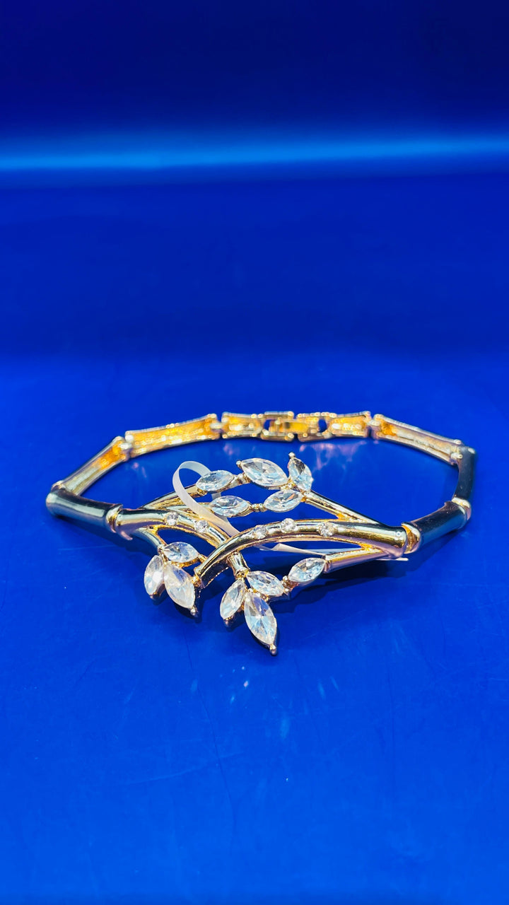 Zuhi Rosegold leaf Crystals Art Deco Bracelet