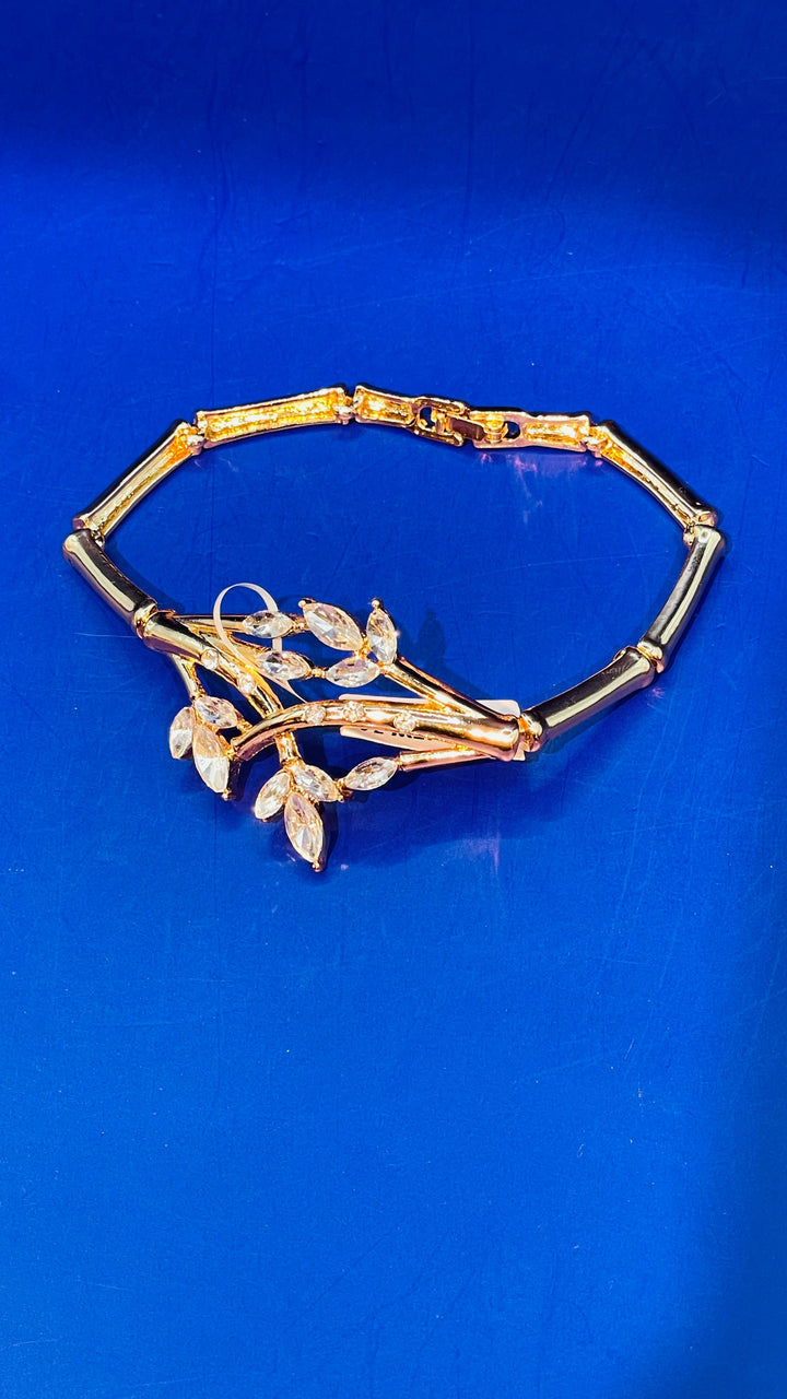 Zuhi Rosegold leaf Crystals Art Deco Bracelet