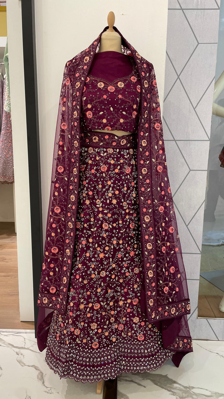 Shagun Wine  Lehenga (Unstitched)