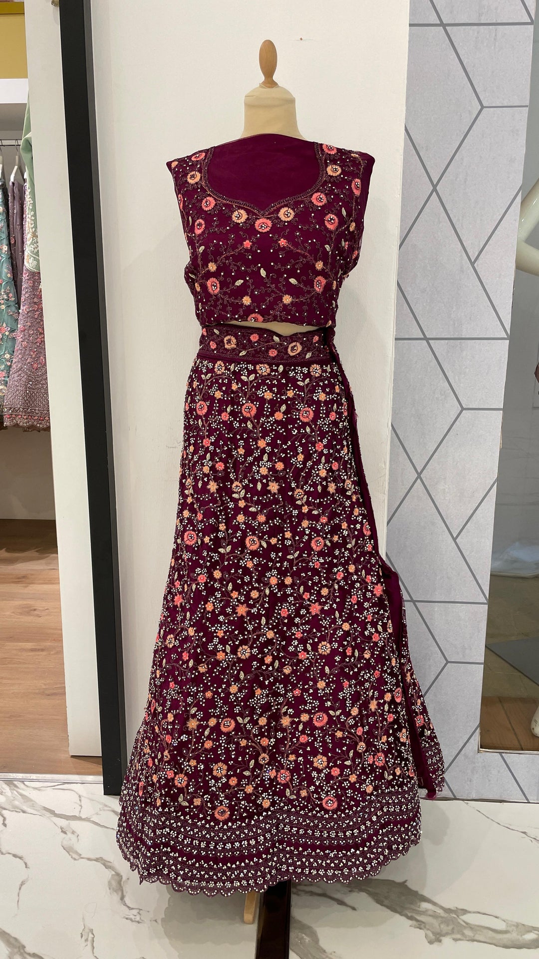 Shagun Wine  Lehenga (Unstitched)