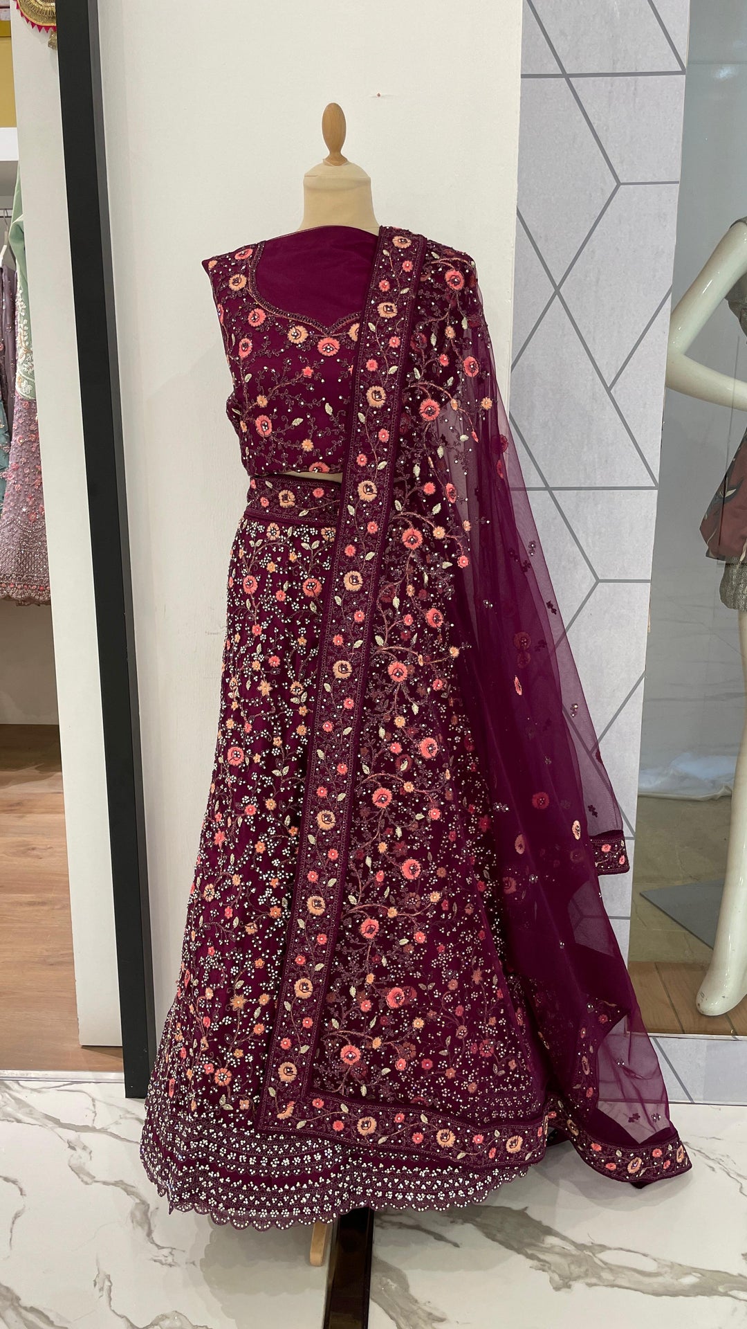 Shagun Wine  Lehenga (Unstitched)