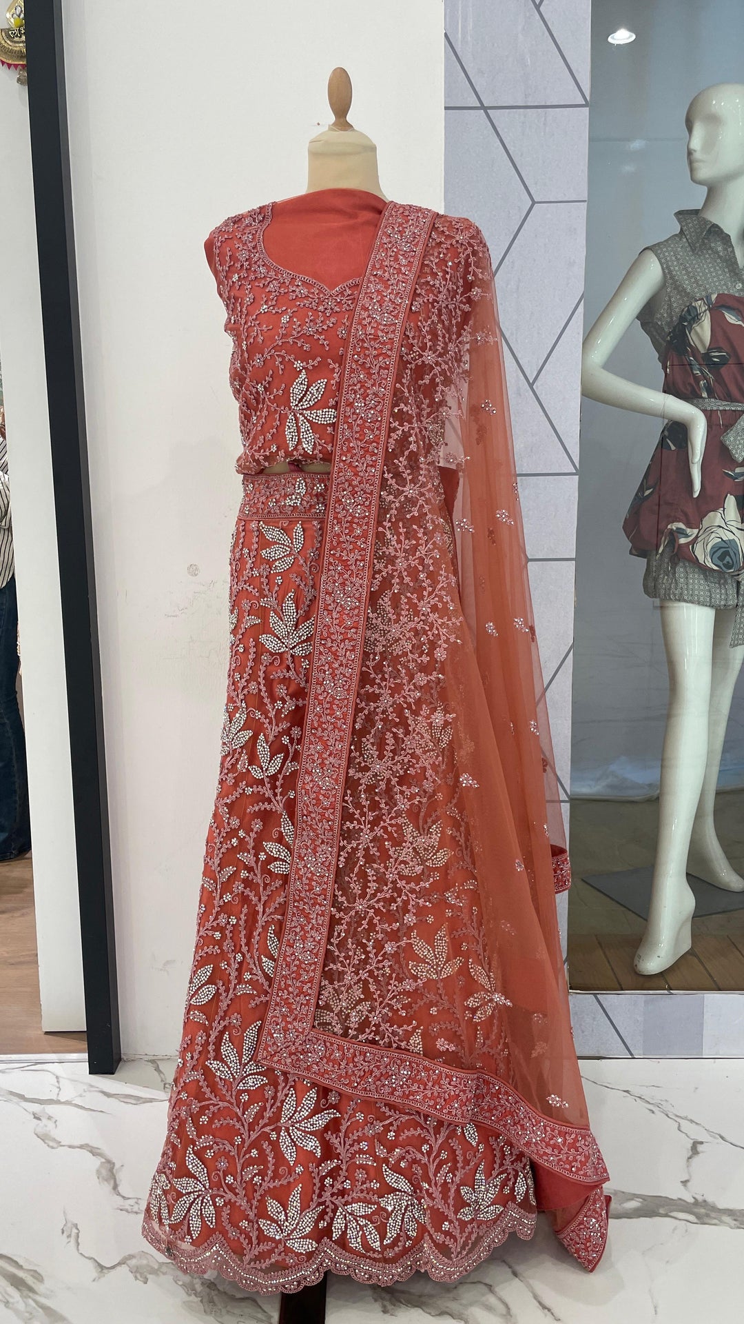 Shagun Peach Pink Lehenga (Unstitched)