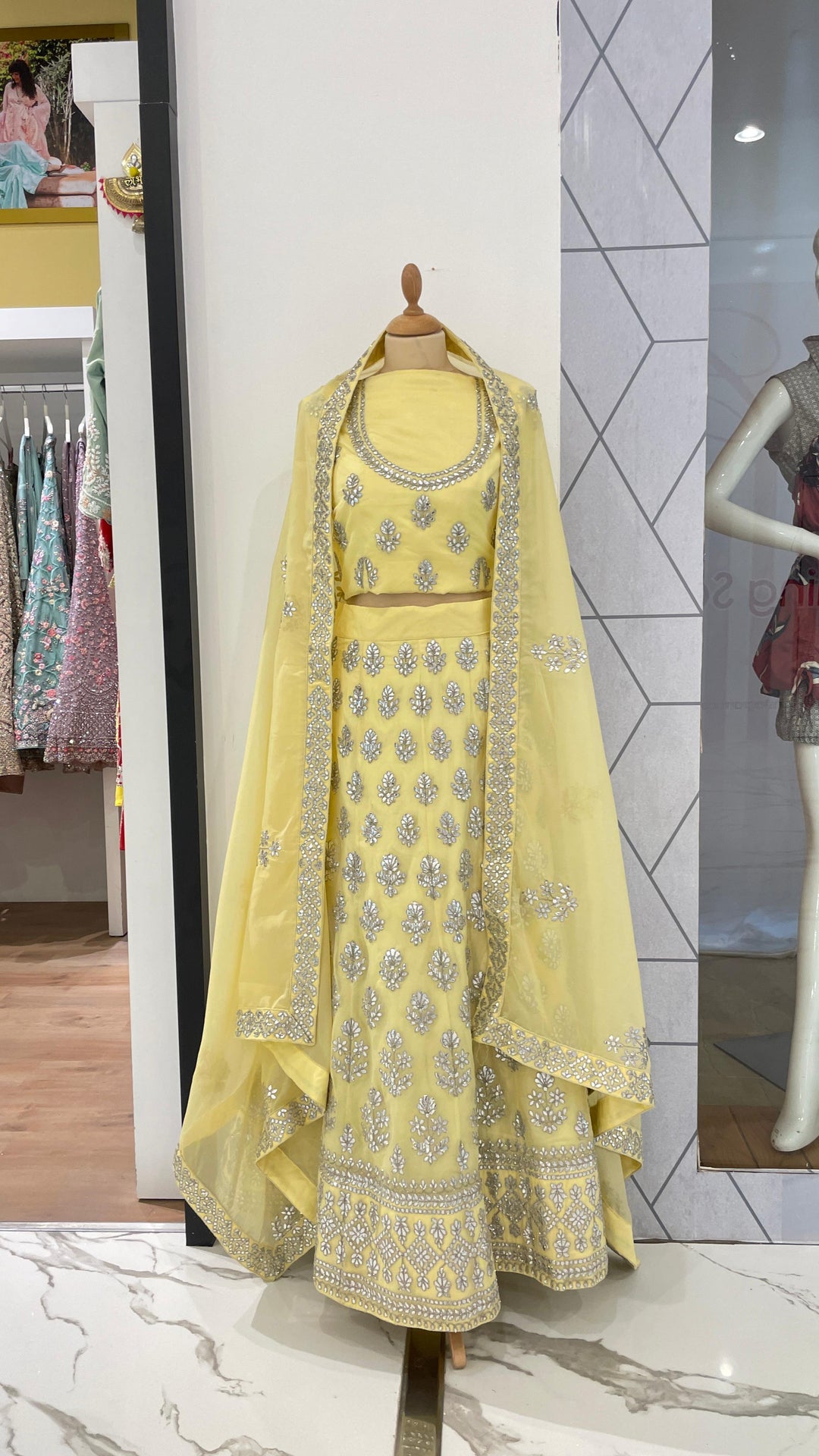 Shagun Pale Yellow Lehenga (Unstitched)