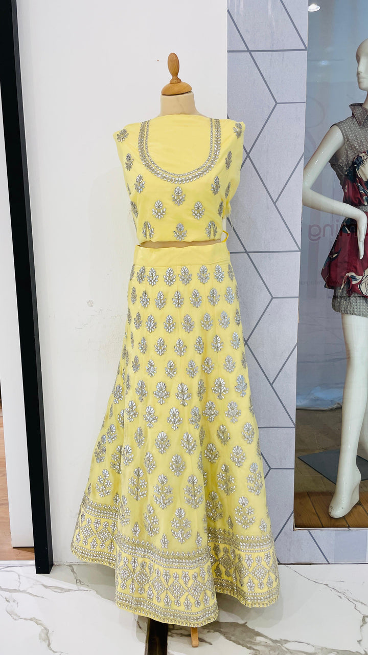 Shagun Pale Yellow Lehenga (Unstitched)