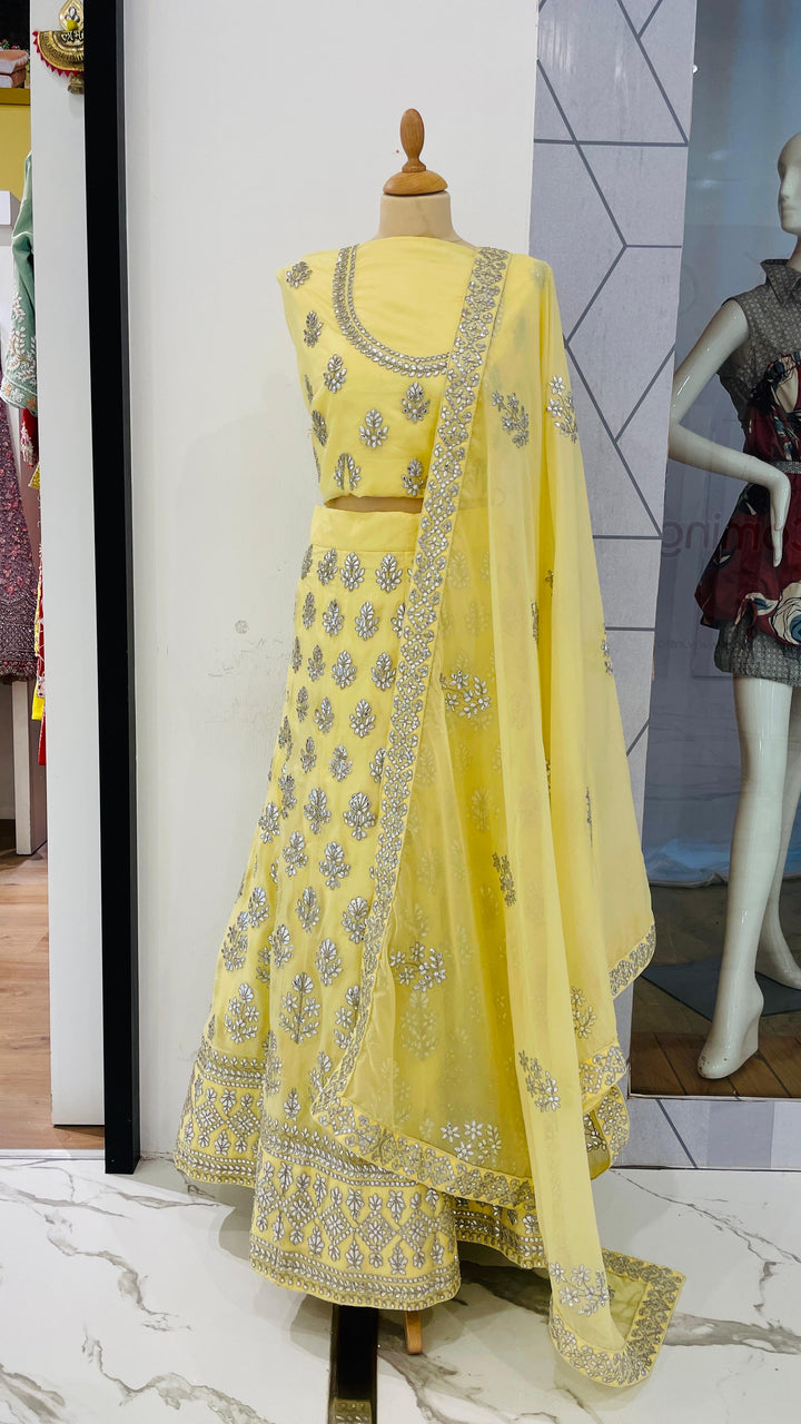 Shagun Pale Yellow Lehenga (Unstitched)