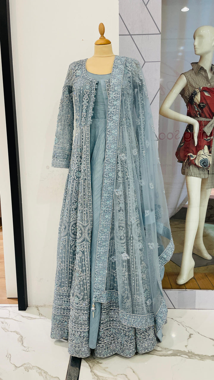 Blue Long Gown with Jacket (Ready to Wear)