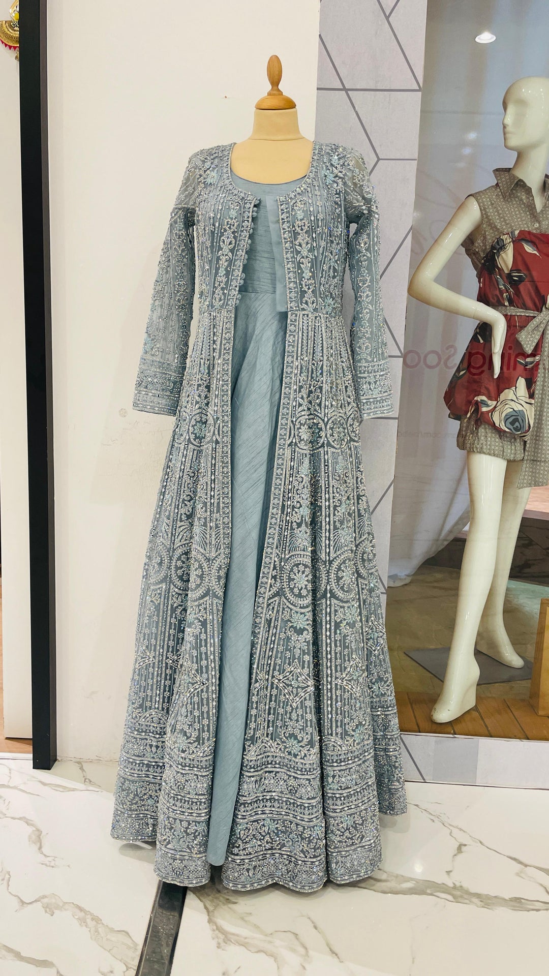 Blue Long Gown with Jacket (Ready to Wear)