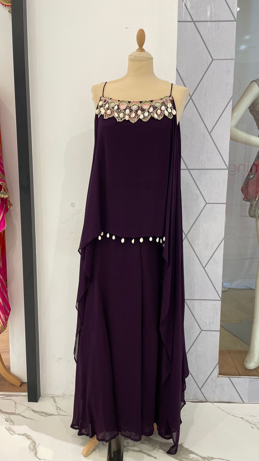 Raisa Purple Top and Palazzo Pants Co-Ord Set with Shells (Ready to Wear)