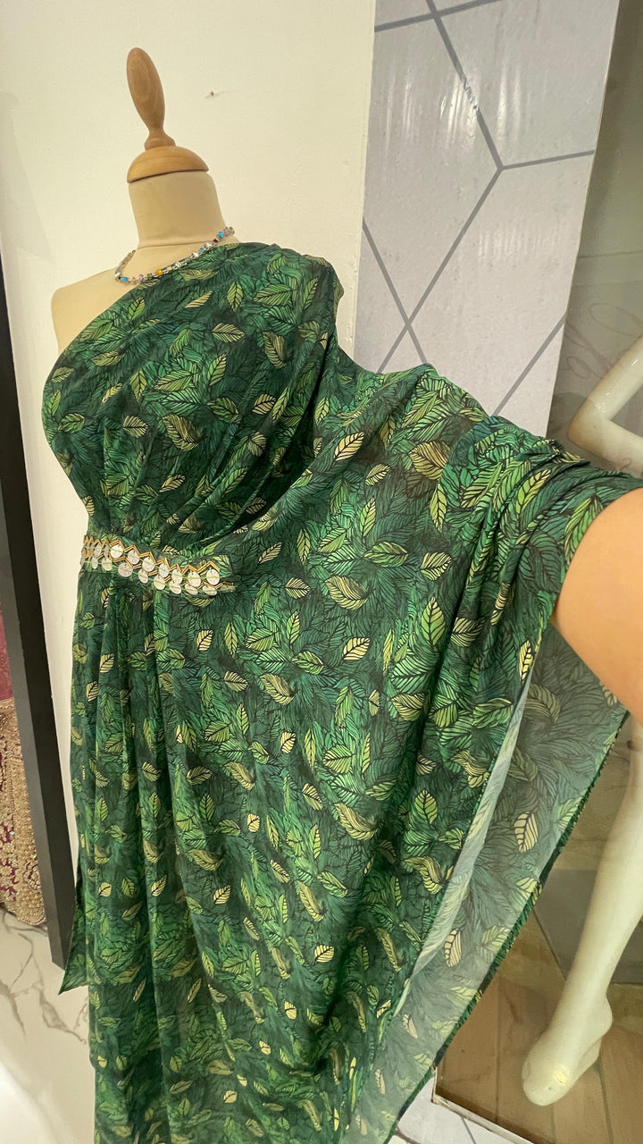 Green Off Shoulder Dress (Ready to Wear)