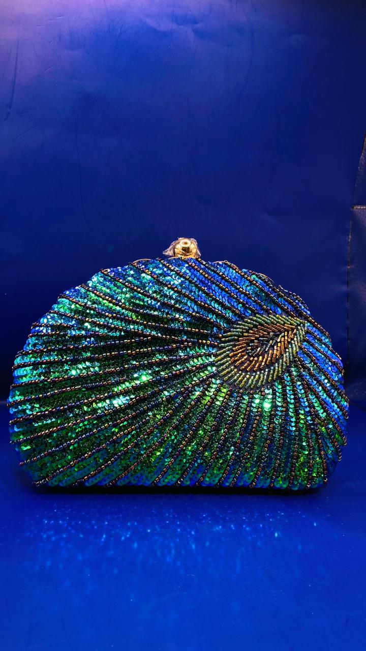 Sequin Peacock Feather Purse