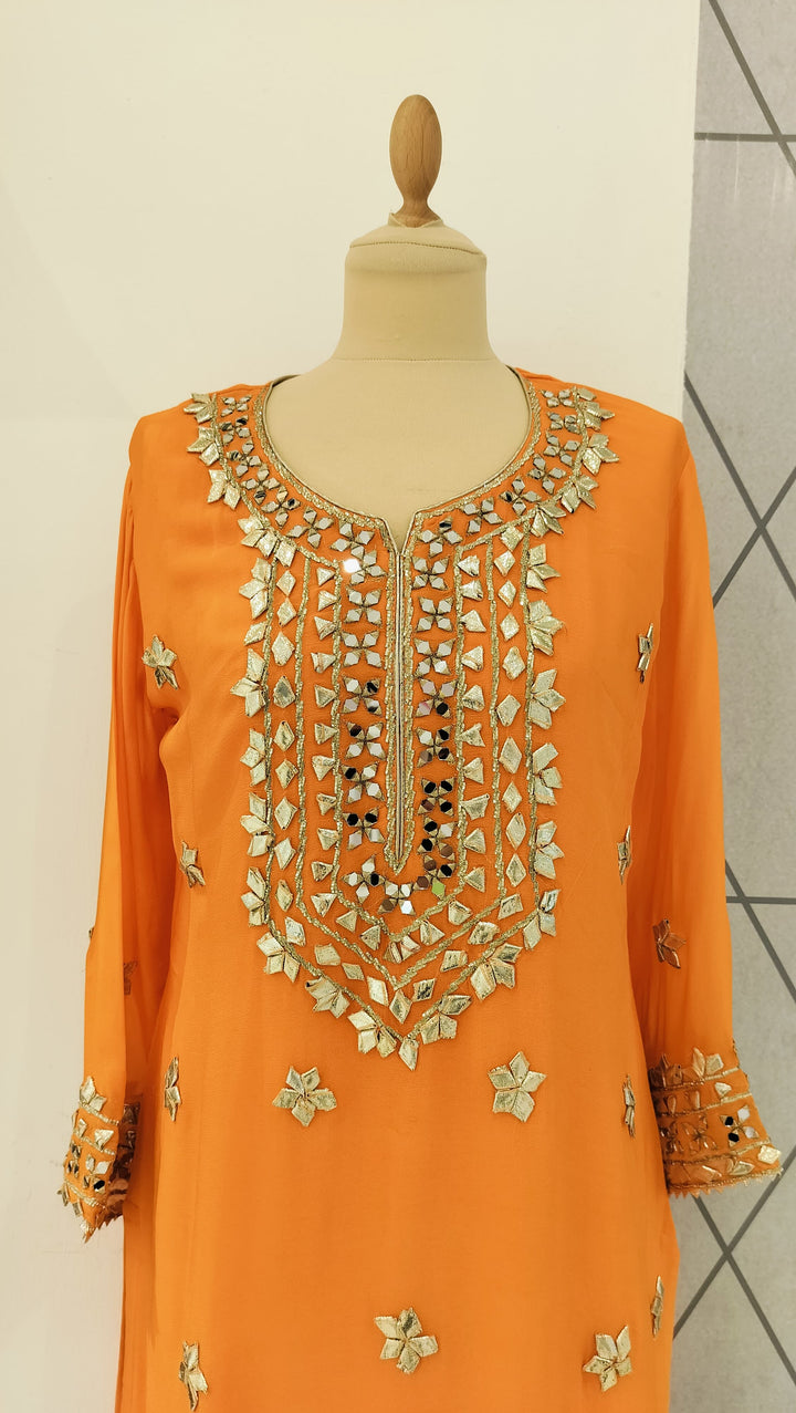 Orange Sharara Set with Gota Patti (Ready-to-Wear)