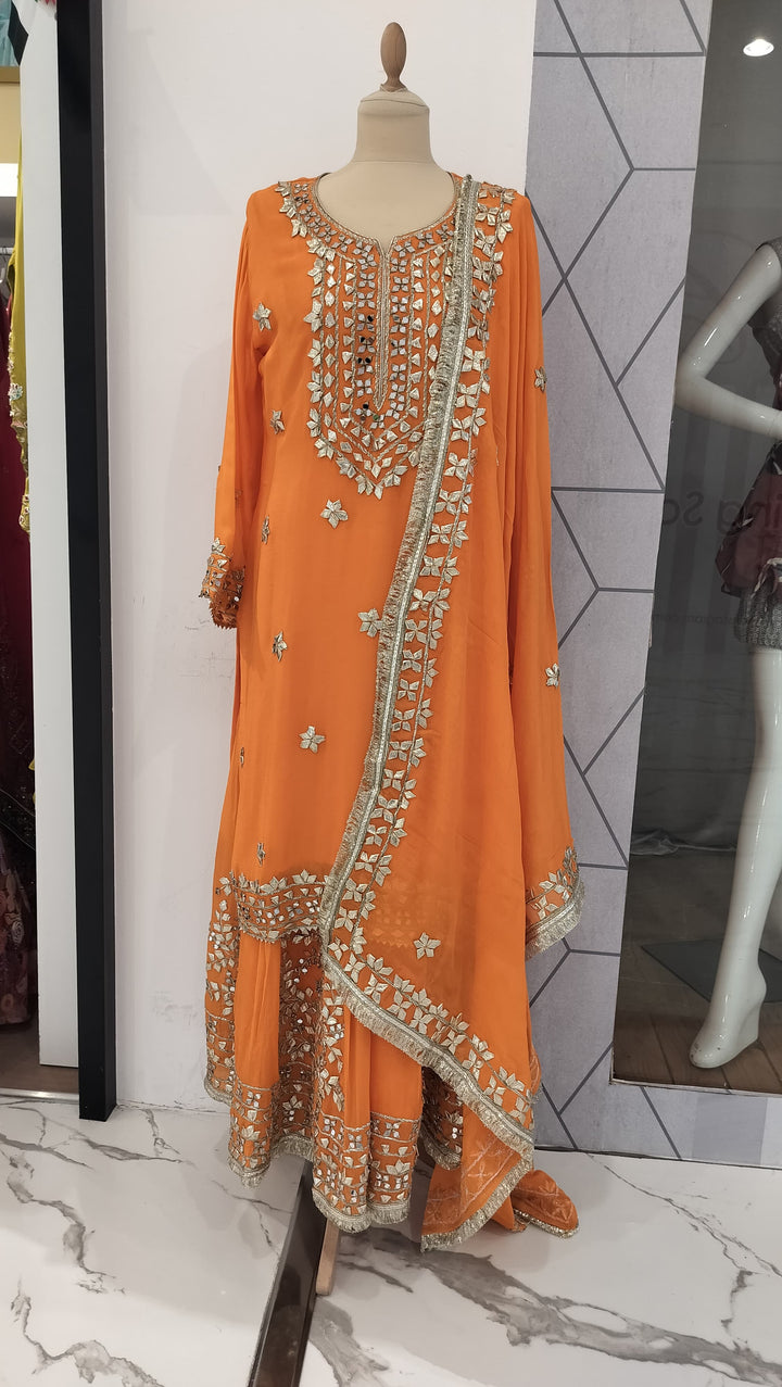 Orange Sharara Set with Gota Patti (Ready-to-Wear)