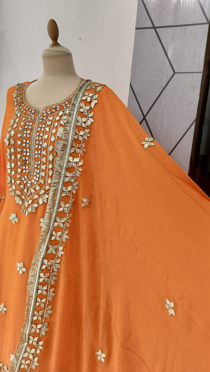 Orange Sharara Set with Gota Patti (Ready-to-Wear)