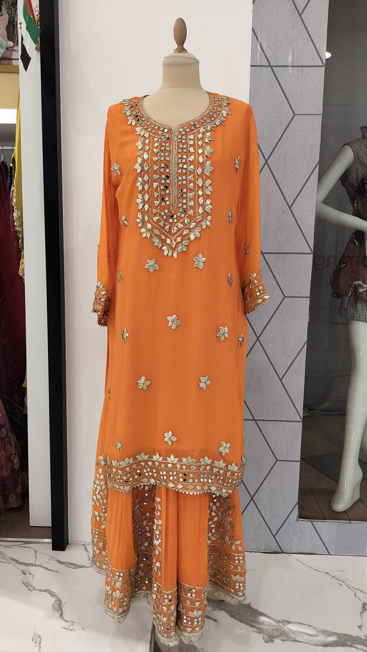 Orange Sharara Set with Gota Patti (Ready-to-Wear)