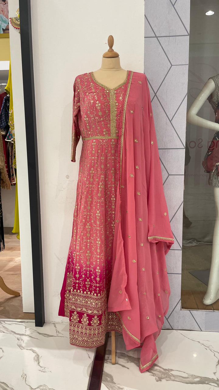 Peach Pink Gown and Dupatta Set (Ready to Wear)