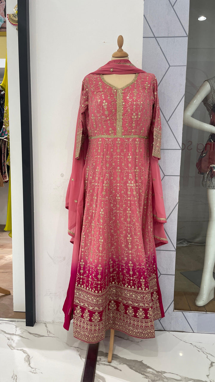 Peach Pink Gown and Dupatta Set (Ready to Wear)