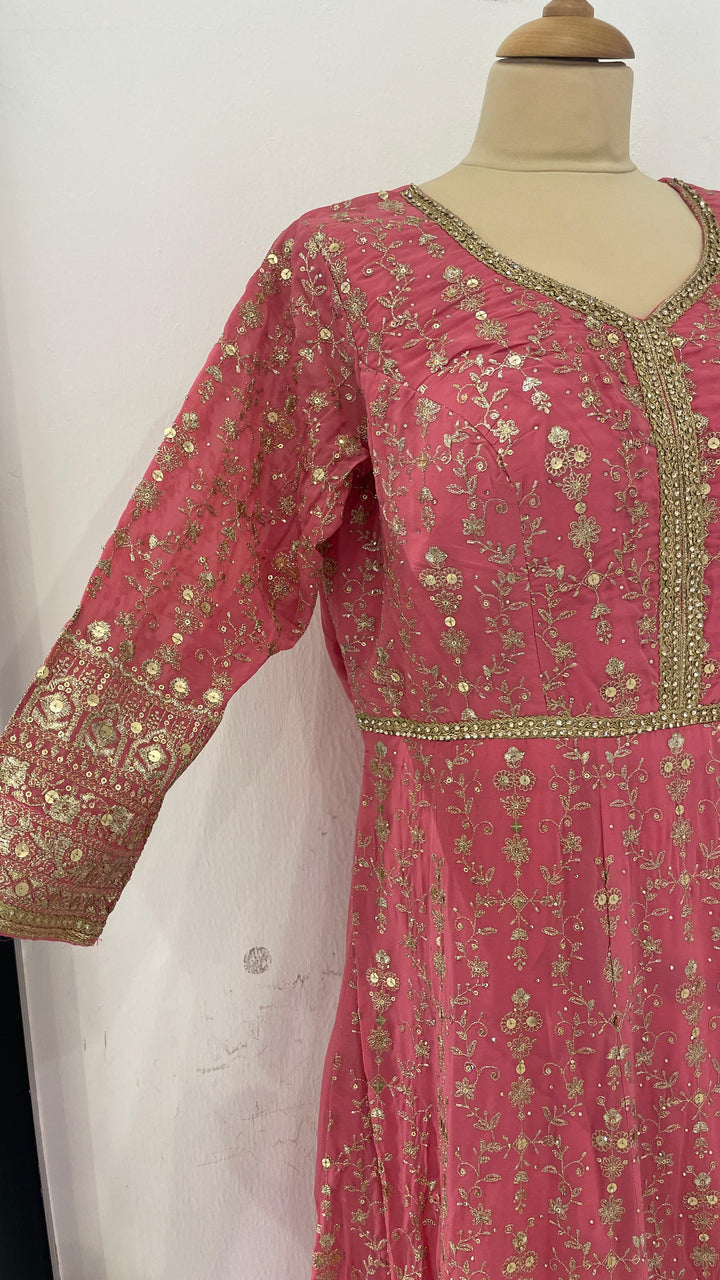 Peach Pink Gown and Dupatta Set (Ready to Wear)