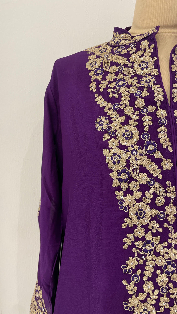 Purple Short Kurti with Palazzo Sets (Ready to Wear)