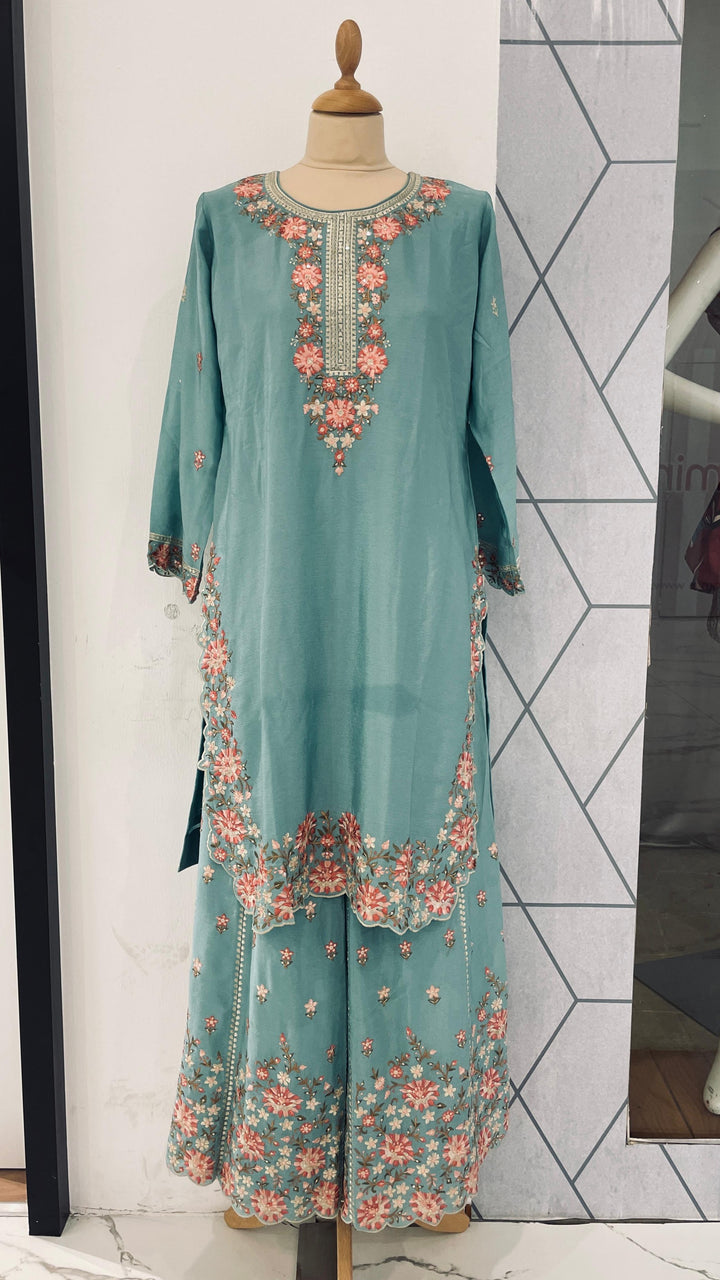 Ice Blue Sharara Ghararas set (Ready to Wear)